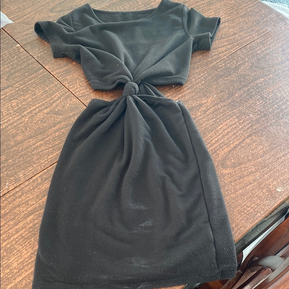 Lulu's Black Ruched Tie Front Mini Dress
